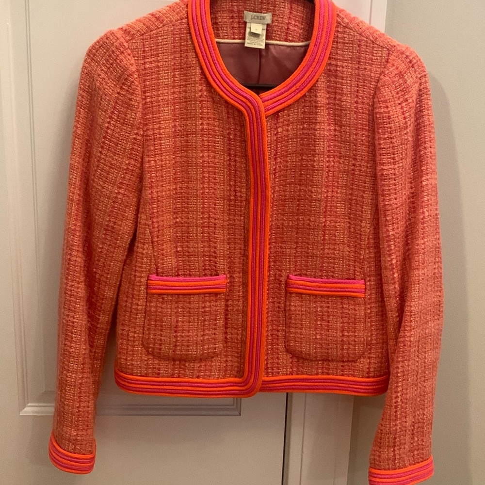 J.Crew pink and orange short bouclé jacket with zip